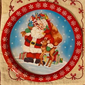 Vintage Santa Claus and Reindeer Tin Christmas Cookie Serving Tray Giftco Inc ✨